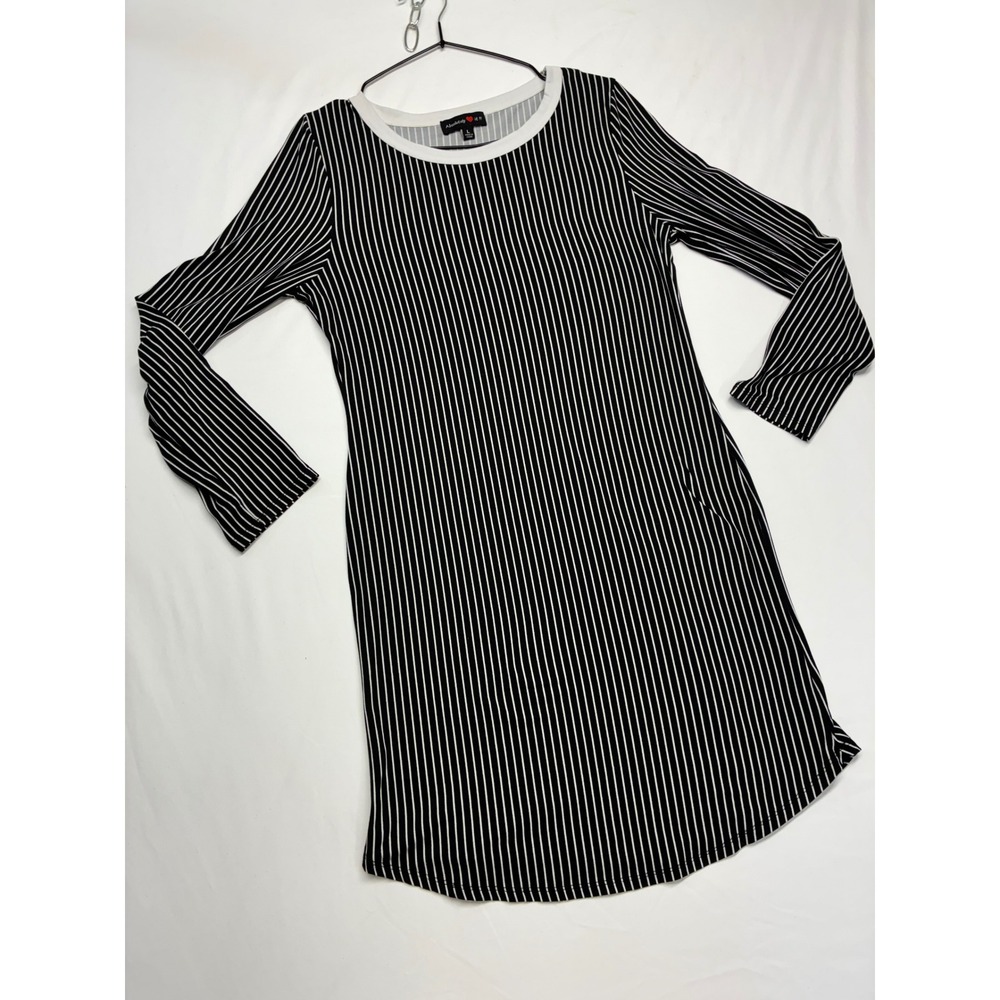Absolutely It Striped Long Sleeve Dress Mod Retro Ringer Knit Large Wednesday